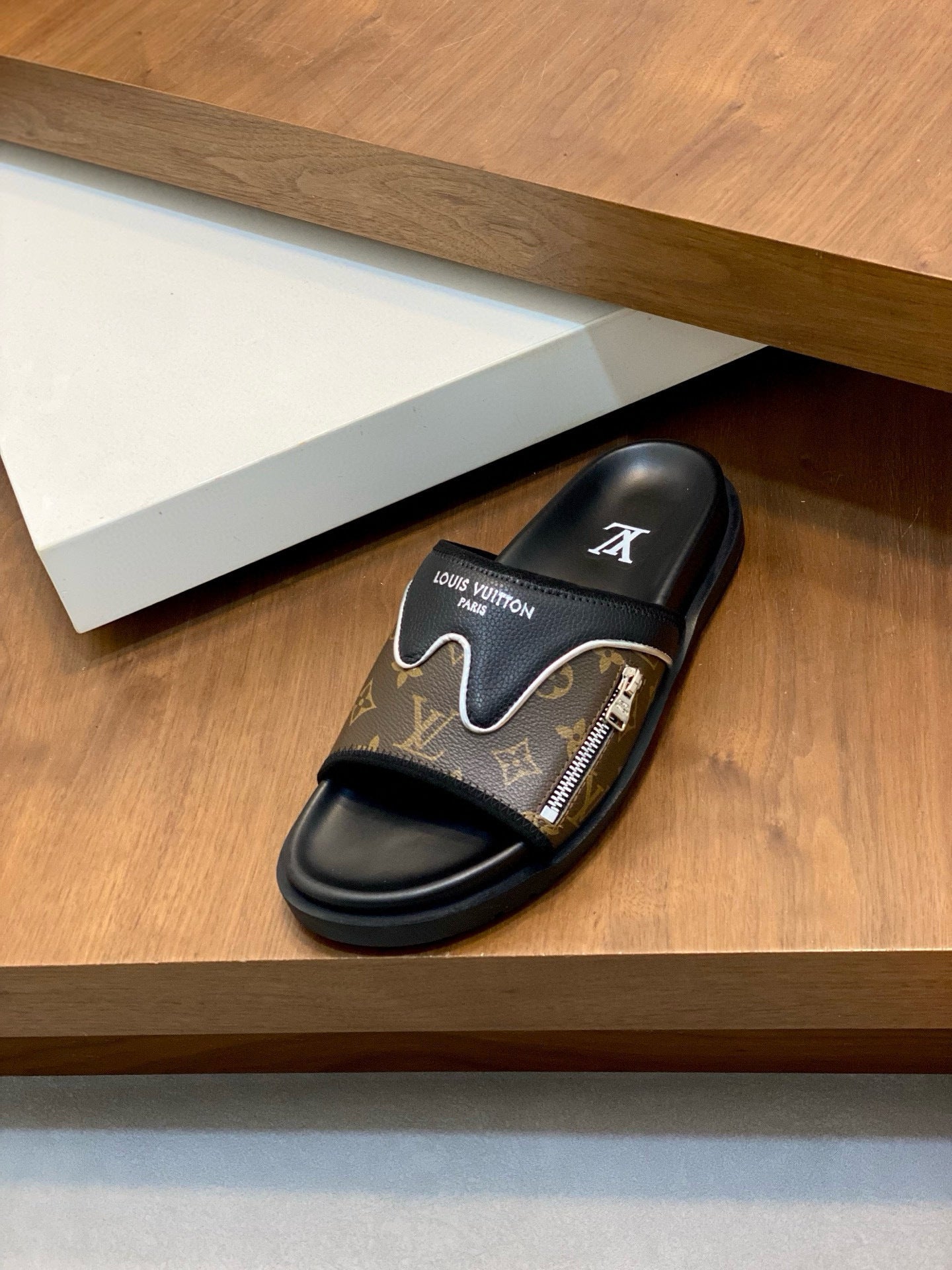 Monogram-Style Slide Sandals – Black & Brown  Slip-On Casual Slides