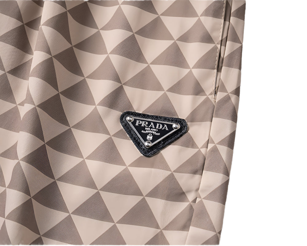 Prada Men's Triangle-Logo Beige Straight Leg Shorts - TruVybe Essentials