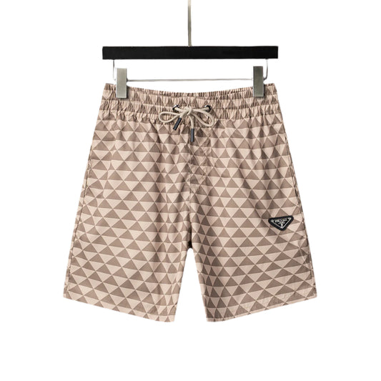 Prada Men's Triangle-Logo Beige Straight Leg Shorts - TruVybe Essentials