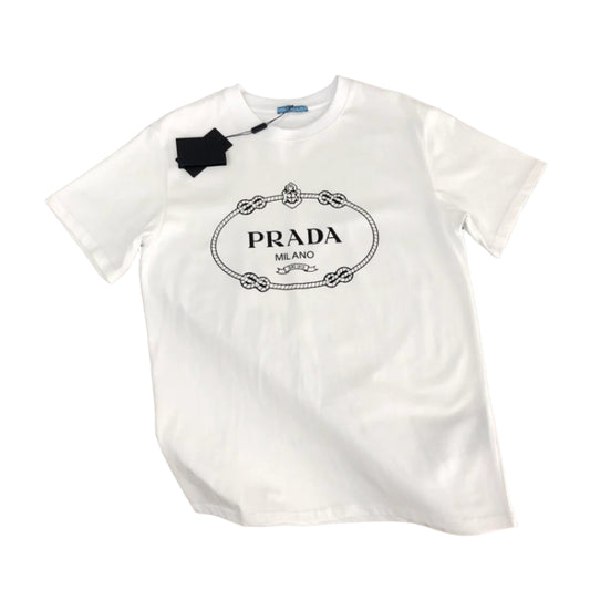 White Prada T-Shirt – Luxury Designer Tee | Minimalist Street Style - TruVybe Essentials