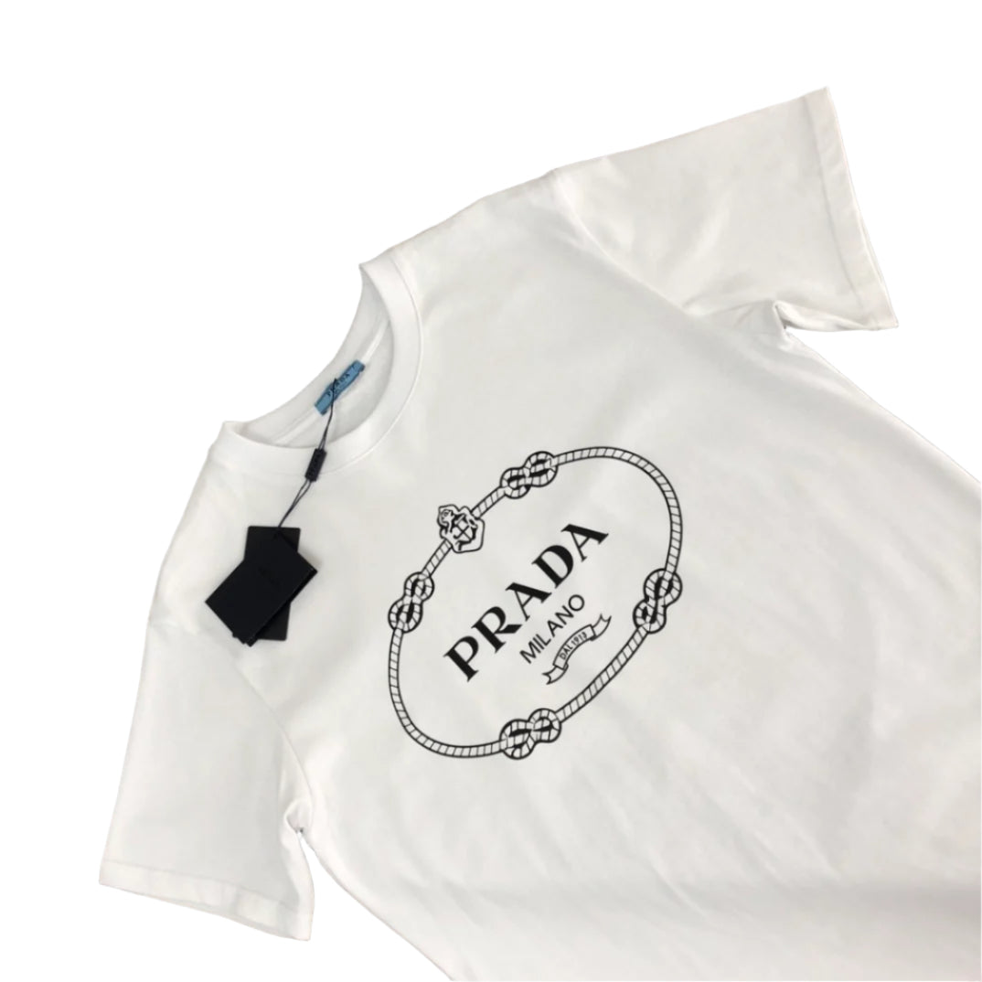 White Prada T-Shirt – Luxury Designer Tee | Minimalist Street Style - TruVybe Essentials