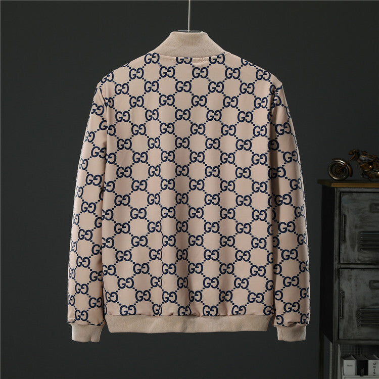 Two-Piece Zip-Up Jacket & Jogger Tracksuit – Beige & Blue