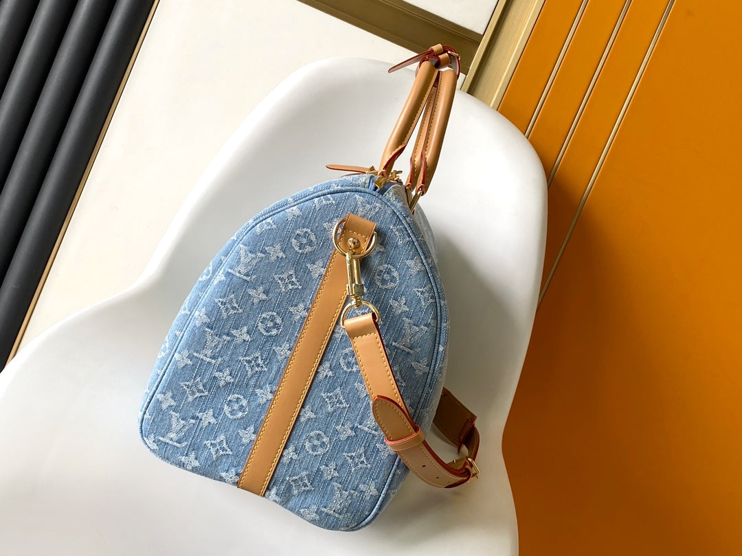 sd Keepall Bandouliere 45 Sky Blue Denim – Adjustable Shoulder Strap