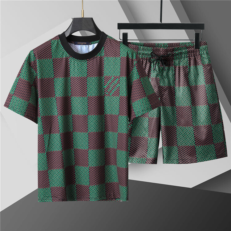 set Jacquard Short-Sleeve Crewneck T-Shirt & Lined Shorts Set