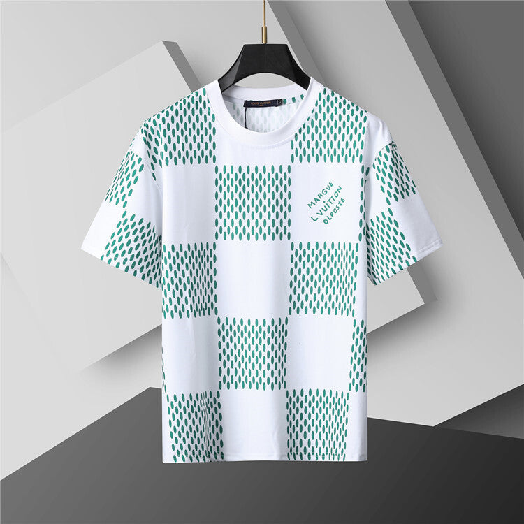 shirt Jacquard Short-Sleeve Crewneck T-Shirt & Lined Shorts Set – Green & White