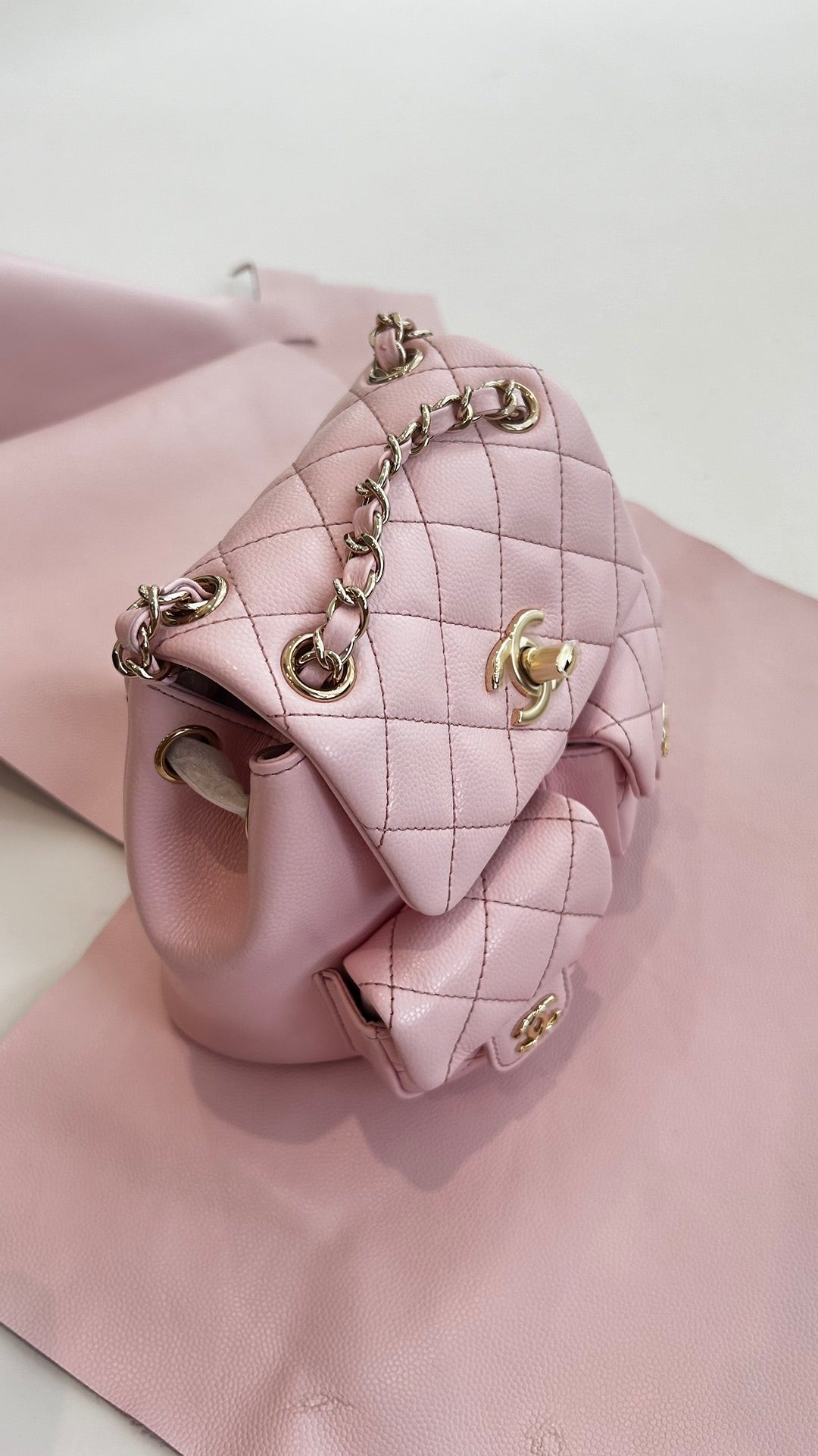 Medium Quilted Caviar Duma Drawstring Backpack – Pink - TruVybe Essentials