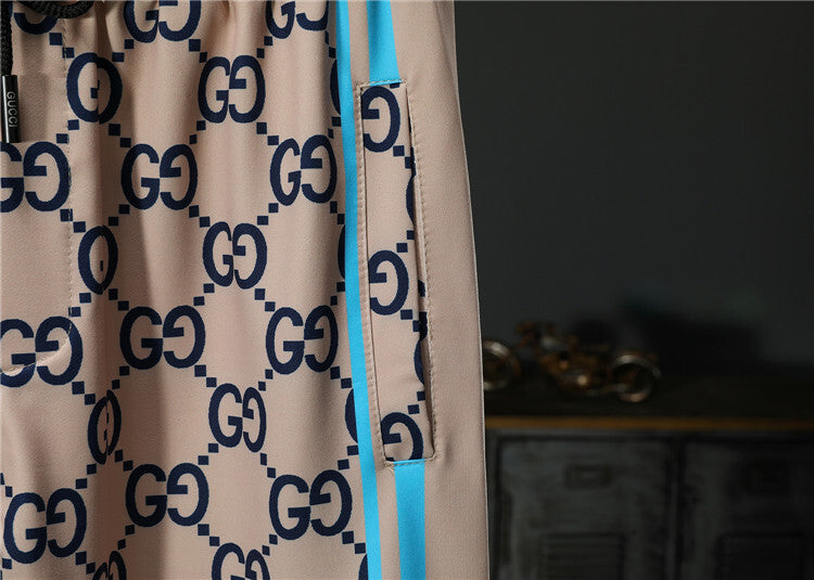 Two-Piece Zip-Up Jacket & Jogger Tracksuit – Beige & Blue