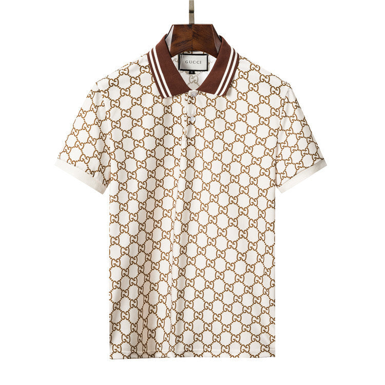 white Cotton Knit Jacquard Polo Shirt